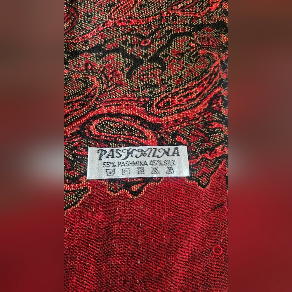 Red and Black Paisley Pashmina Silk Scarf